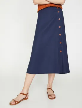 11927 Navy Button Detailed Midi Skirt