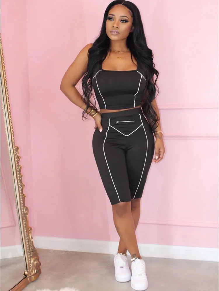 2 Piece Sideline Crop Top Capri Pants Sets Tracksuits