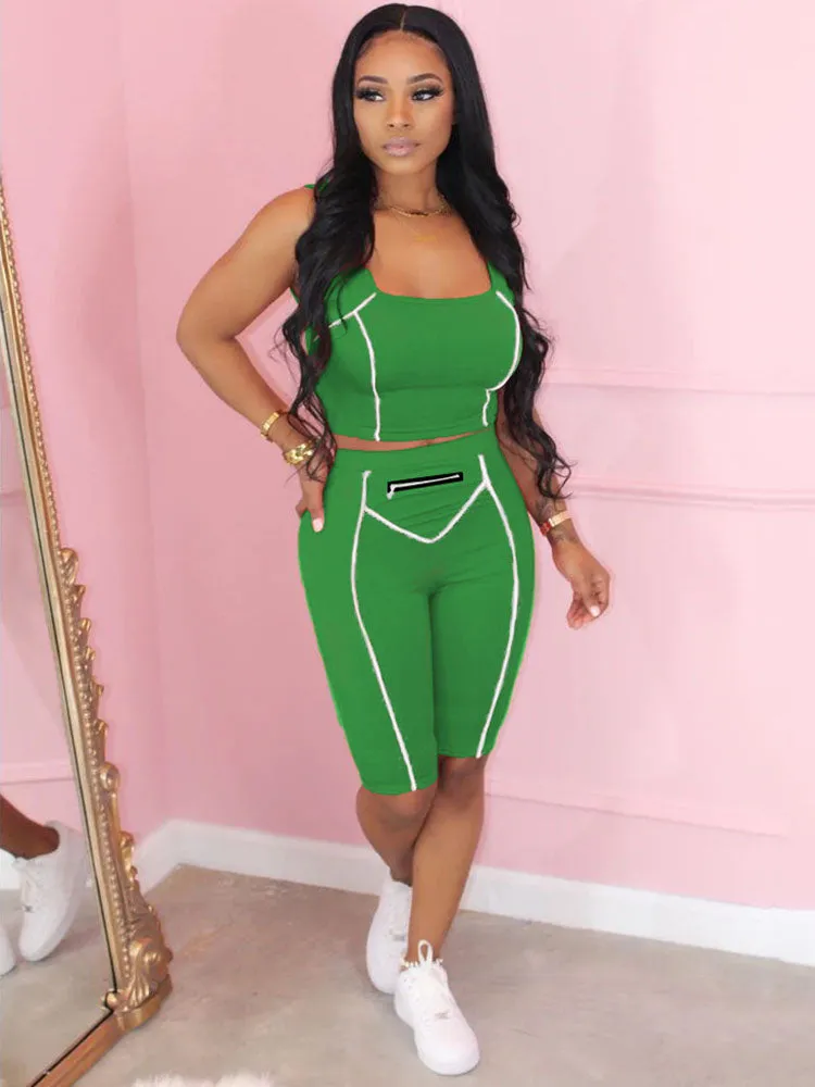 2 Piece Sideline Crop Top Capri Pants Sets Tracksuits