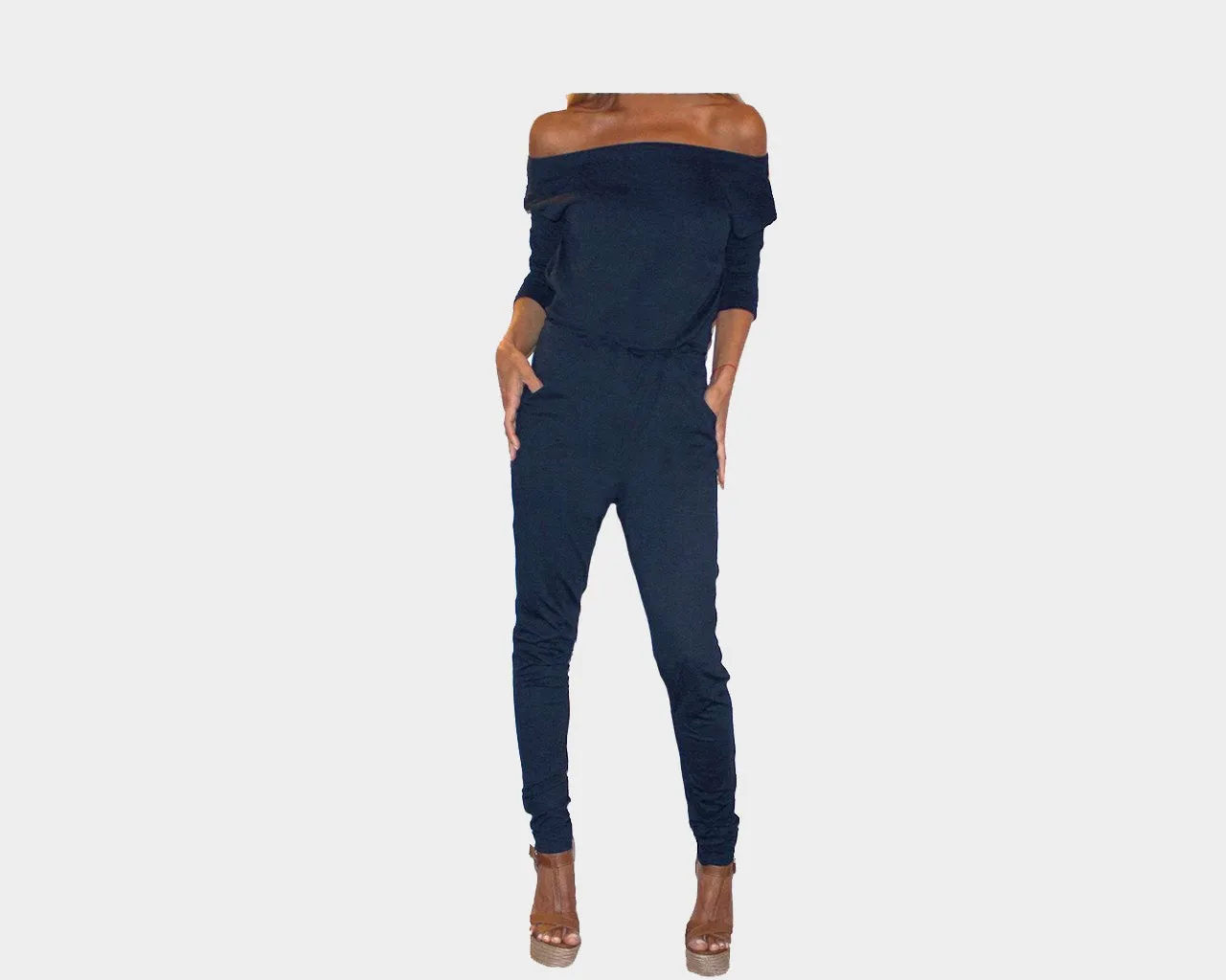 52 Dark Blue off shoulder Jumpsuit - The Malibu