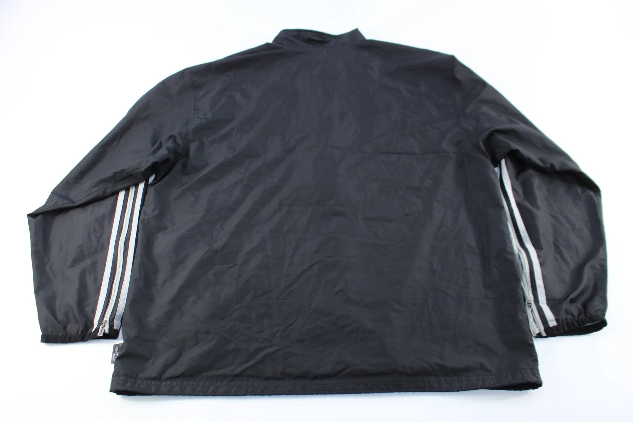 Adidas Embroidered Logo Black & Silver Striped Zip Up Jacket