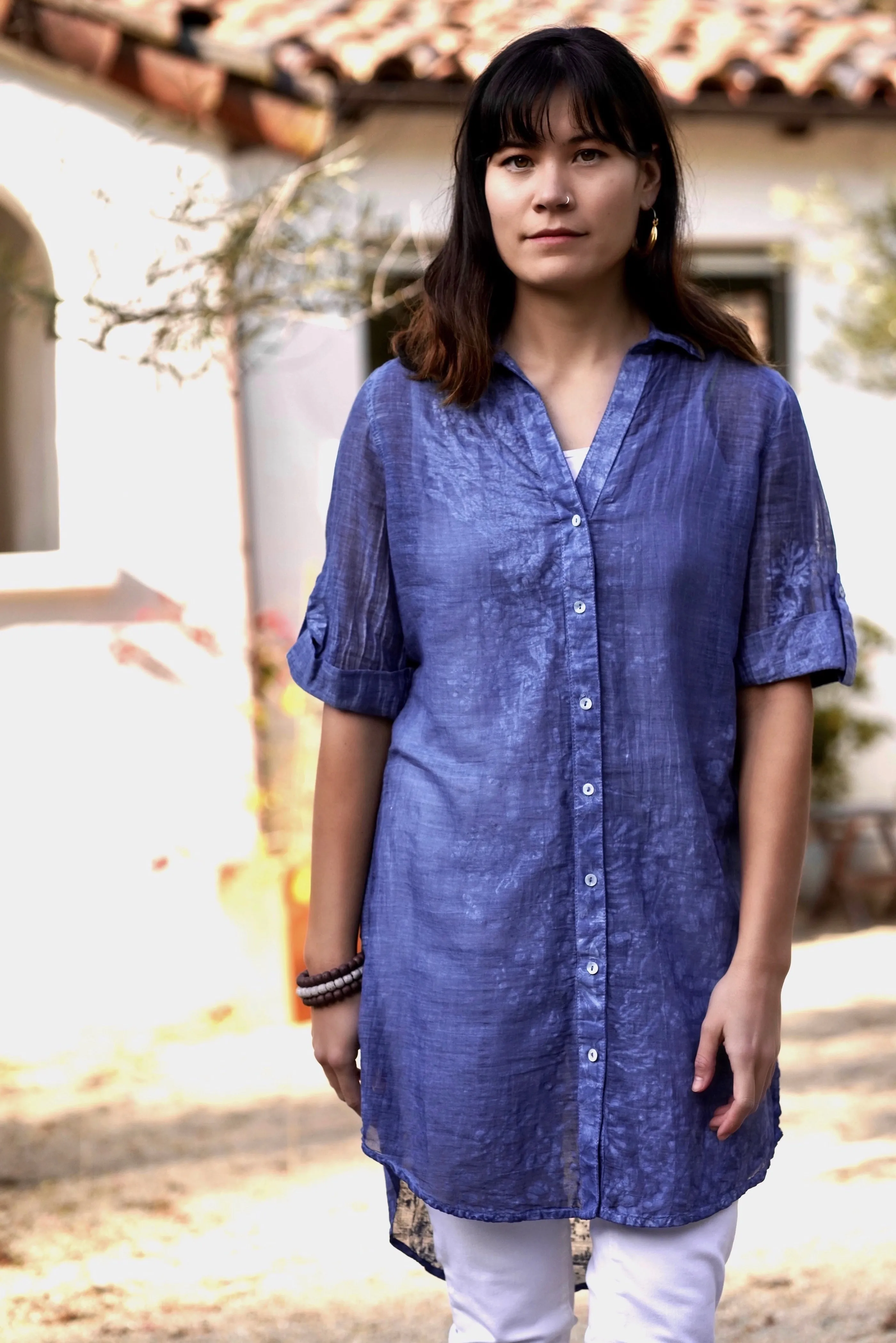 Allegra Coral Reef Print Tunic Shirt Navy