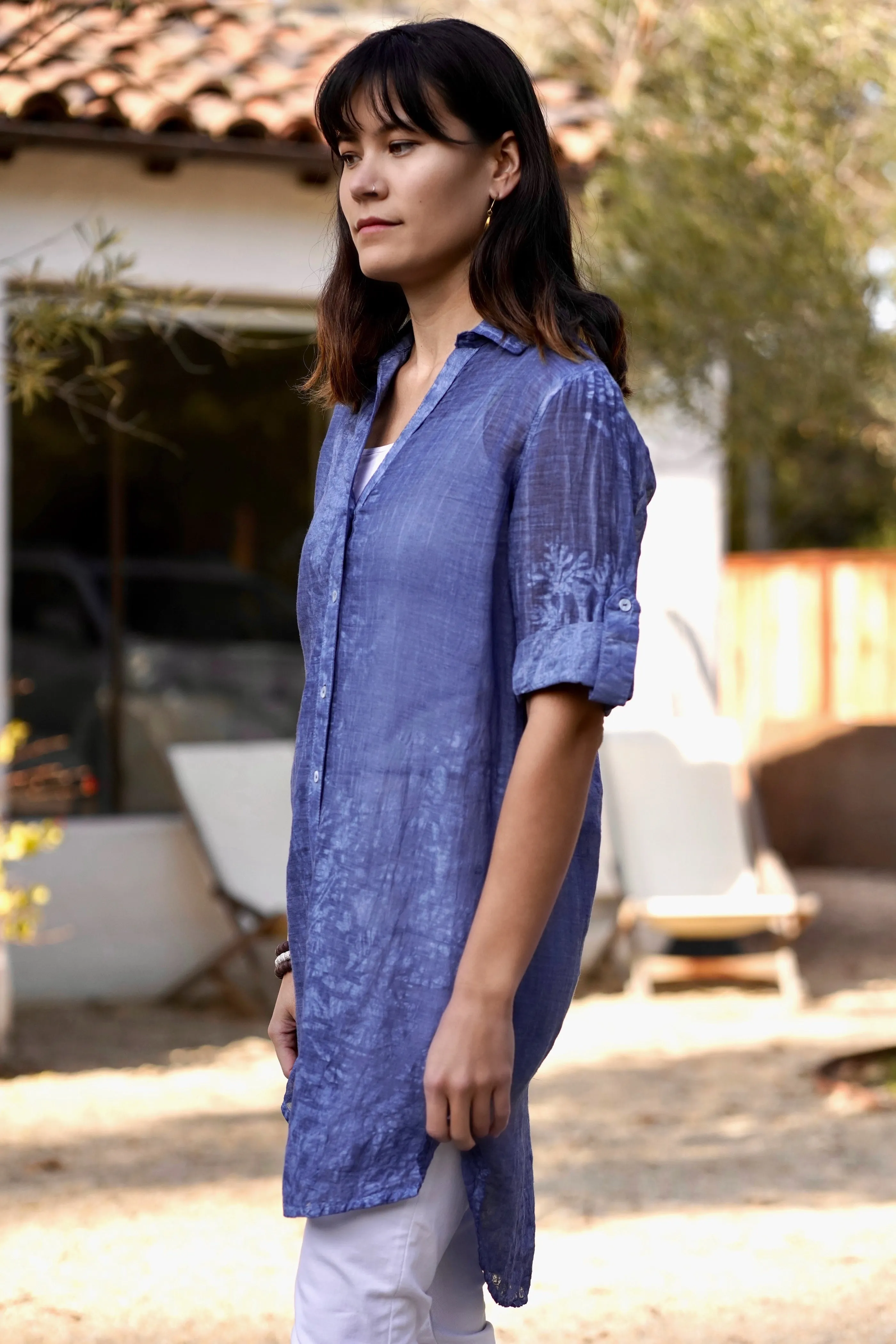 Allegra Coral Reef Print Tunic Shirt Navy