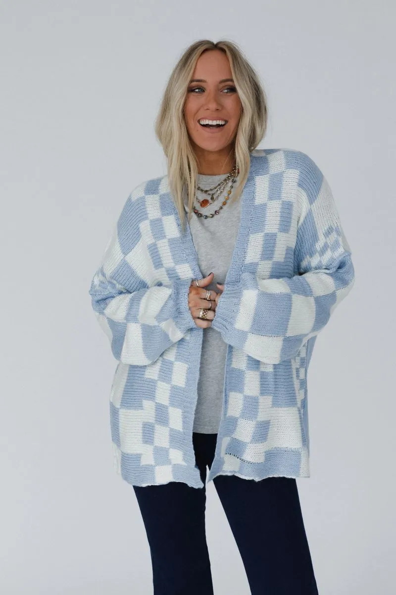 Archer Checkered Cardigan - Blue