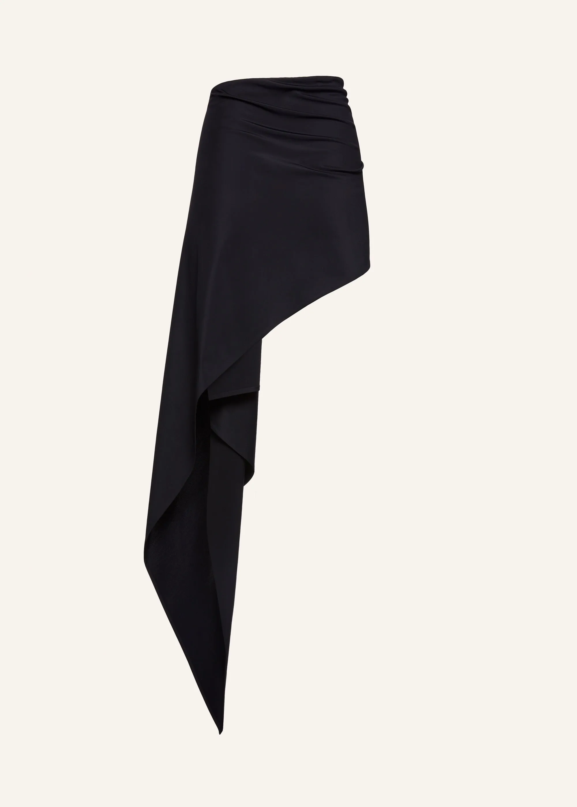 Asymmetrical draped swim skirt in black