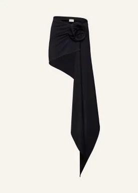 Asymmetrical draped swim skirt in black