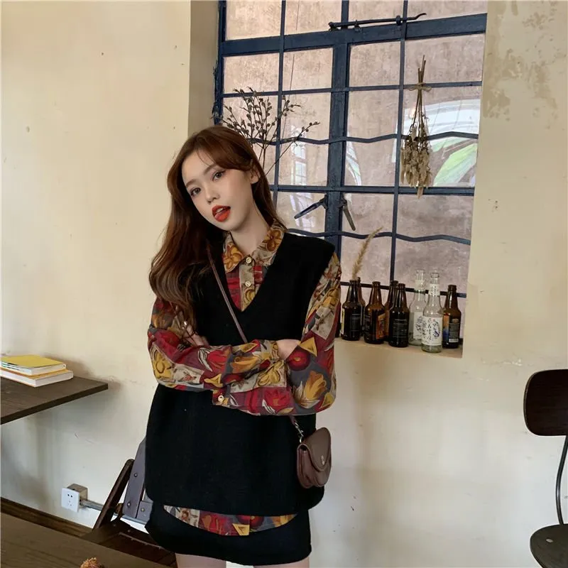 Autumn New Shirt Women's Long-Sleeved Loose Retro Design Floral Shirt Trend