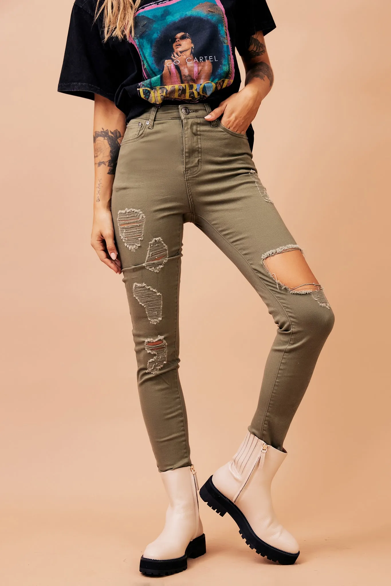 Bad Idea Jeans - Khaki Green