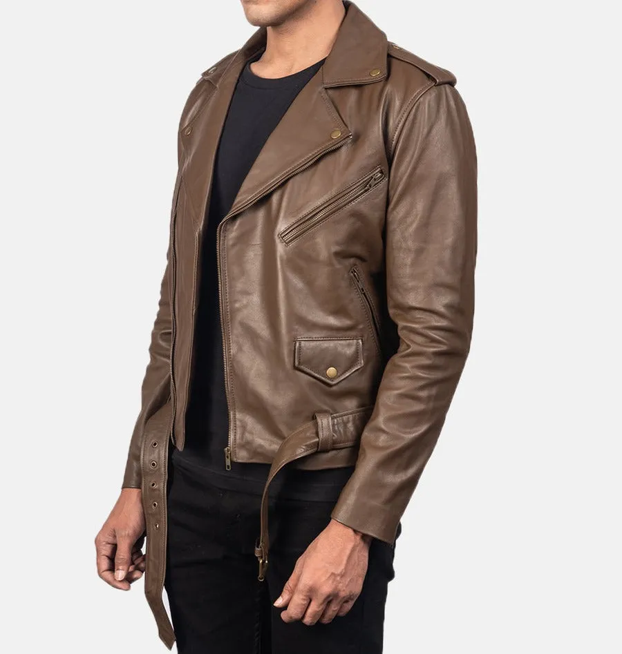 BIKER-1409 MUSH Genuine Mocha Leather Biker Jacket