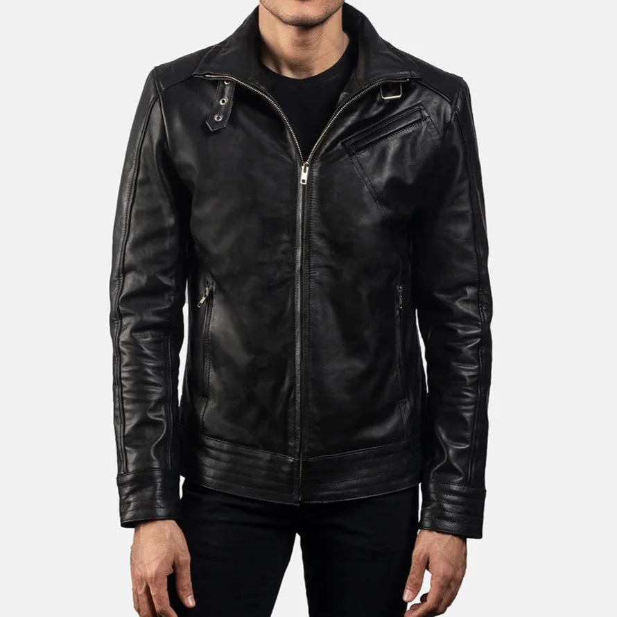 BIKER-1449 MUSH Black Leather Biker Jacket