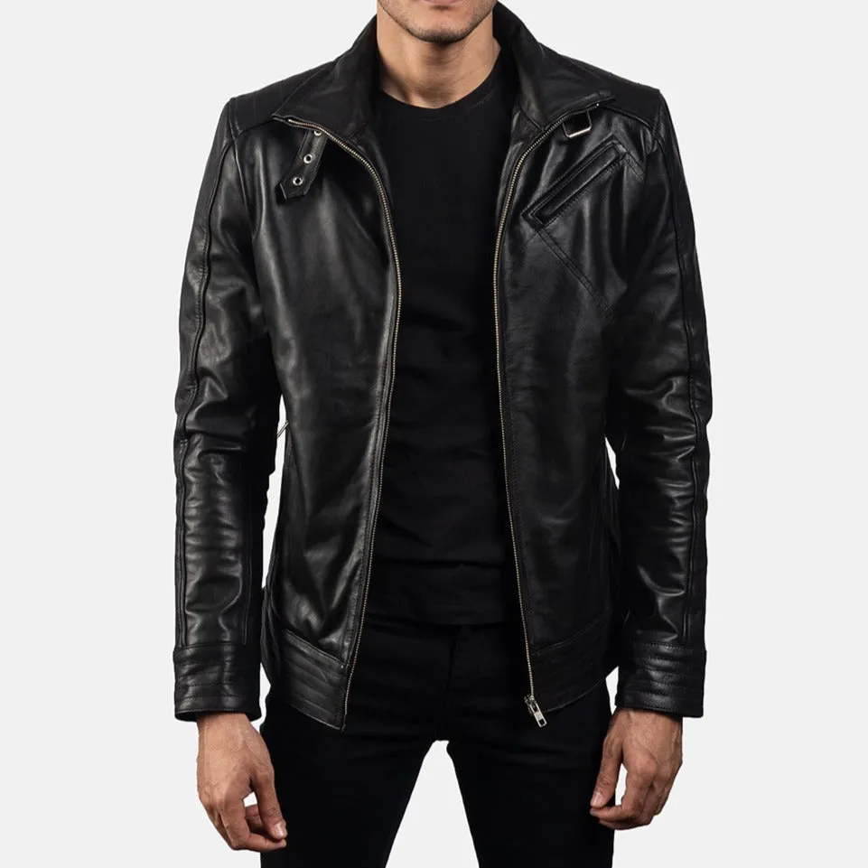 BIKER-1449 MUSH Black Leather Biker Jacket