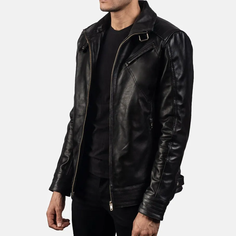 BIKER-1449 MUSH Black Leather Biker Jacket