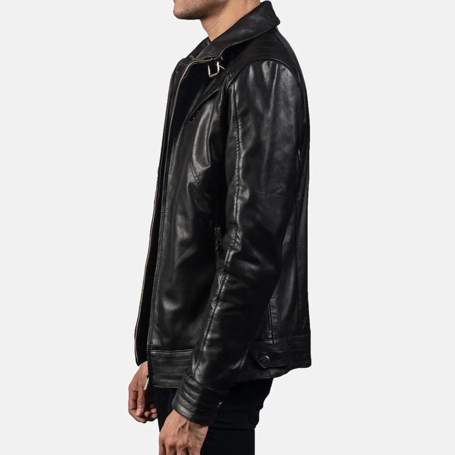 BIKER-1449 MUSH Black Leather Biker Jacket