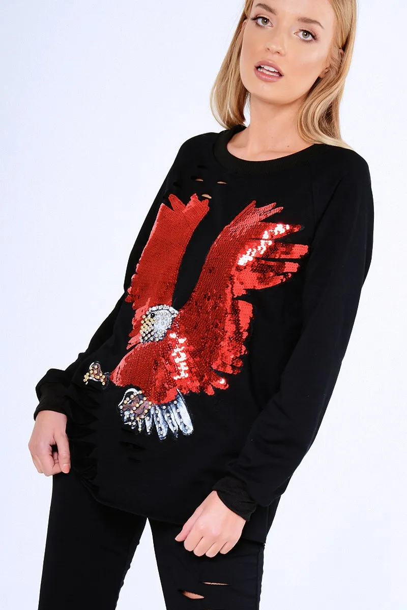 Black Embellished Eagle Distressed Tracksuit - Tiegan