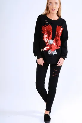 Black Embellished Eagle Distressed Tracksuit - Tiegan