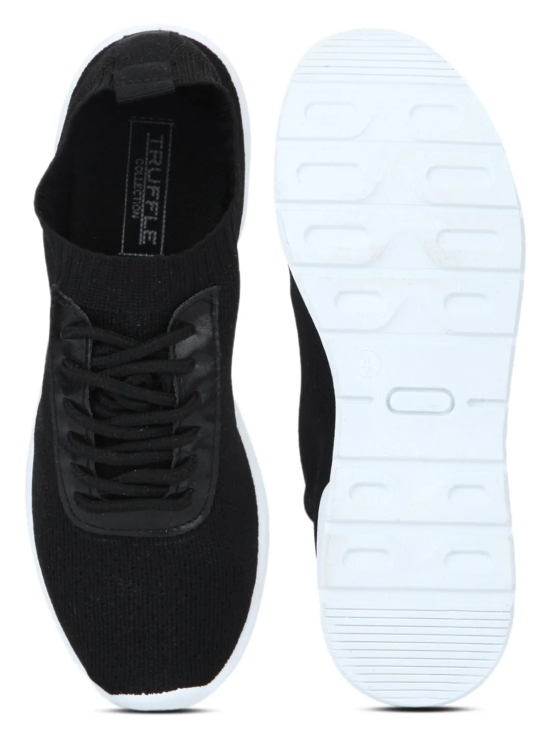 Black PU Knit Cleated Lace-Up Sneakers