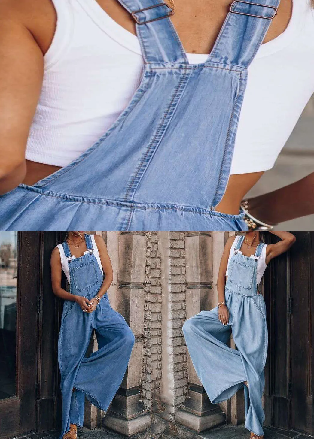 Boutique Light Blue Patchwork Denim Overalls Jumpsuit Summer LY4029