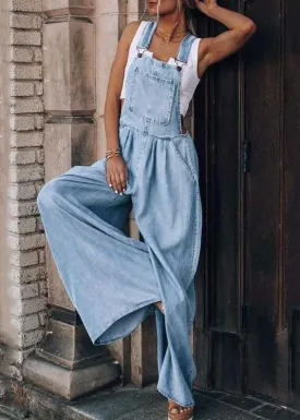 Boutique Light Blue Patchwork Denim Overalls Jumpsuit Summer LY4029