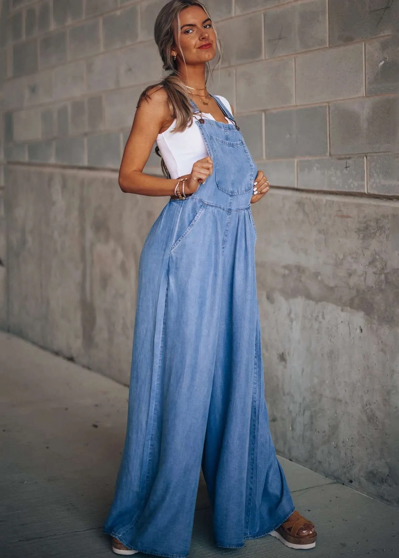 Boutique Light Blue Patchwork Denim Overalls Jumpsuit Summer LY4029