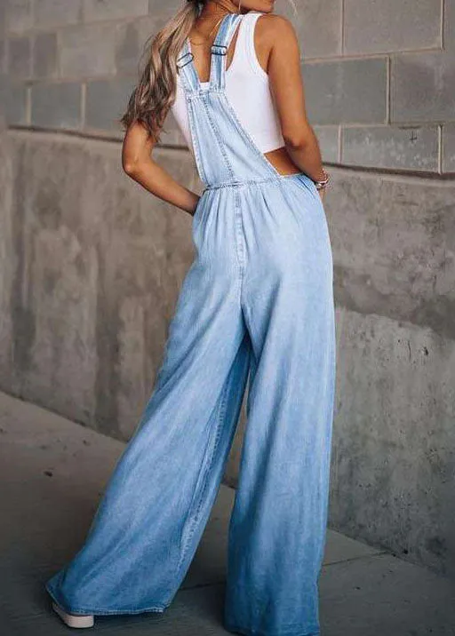 Boutique Light Blue Patchwork Denim Overalls Jumpsuit Summer LY4029