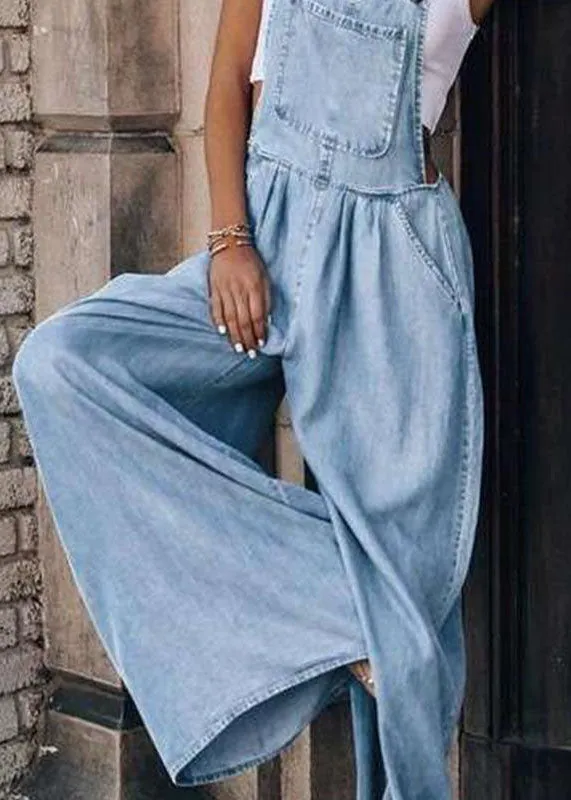 Boutique Light Blue Patchwork Denim Overalls Jumpsuit Summer LY4029