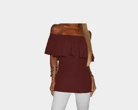 Burgundy Ruffle Off Shoulder Top - The Monaco