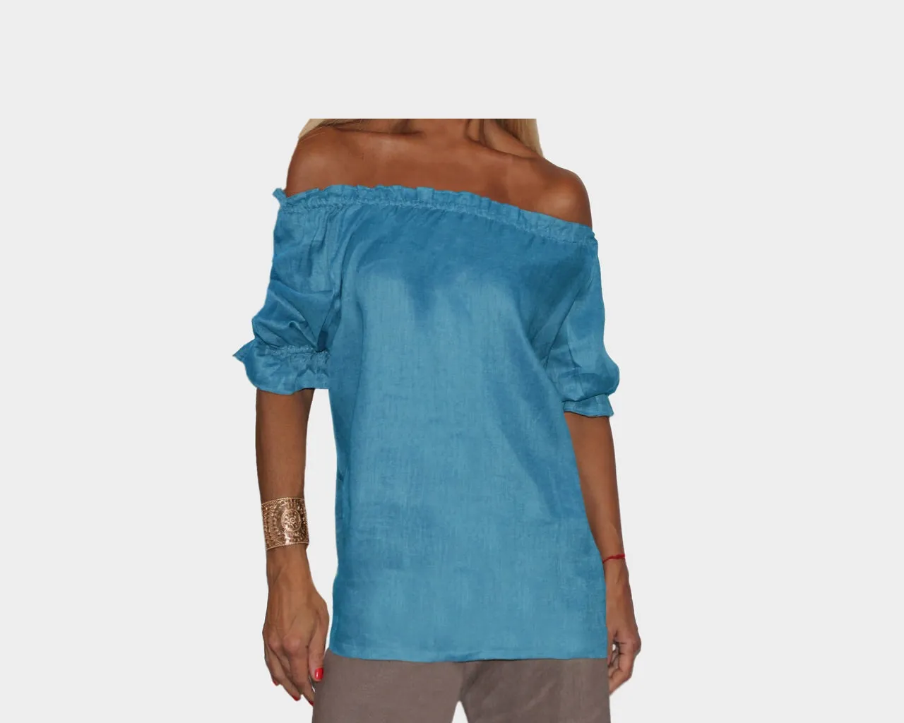 C1. Azul 100% Linen Off Shoulder top - The St. Barth