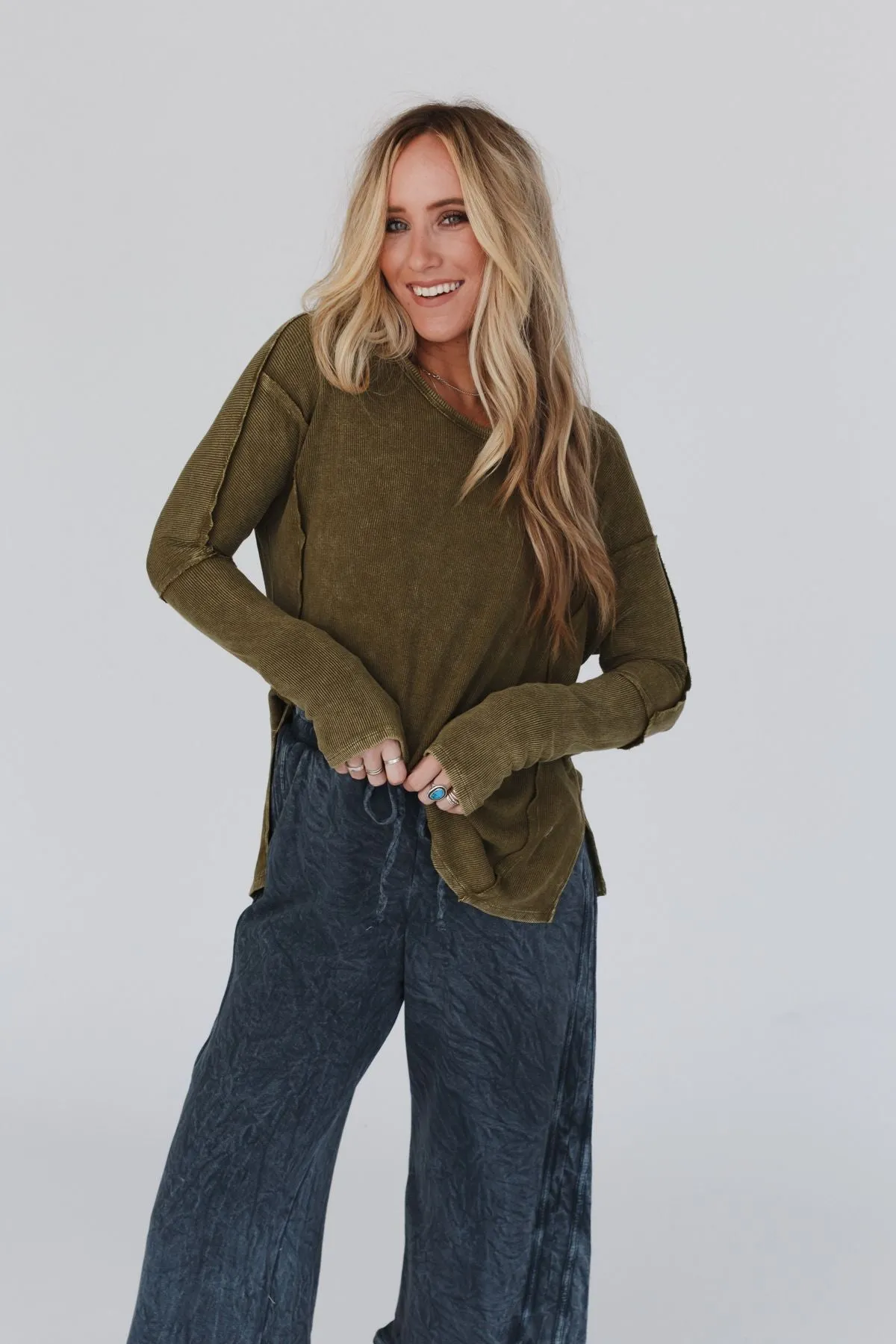 Cant Miss Thermal Knit Top - Olive