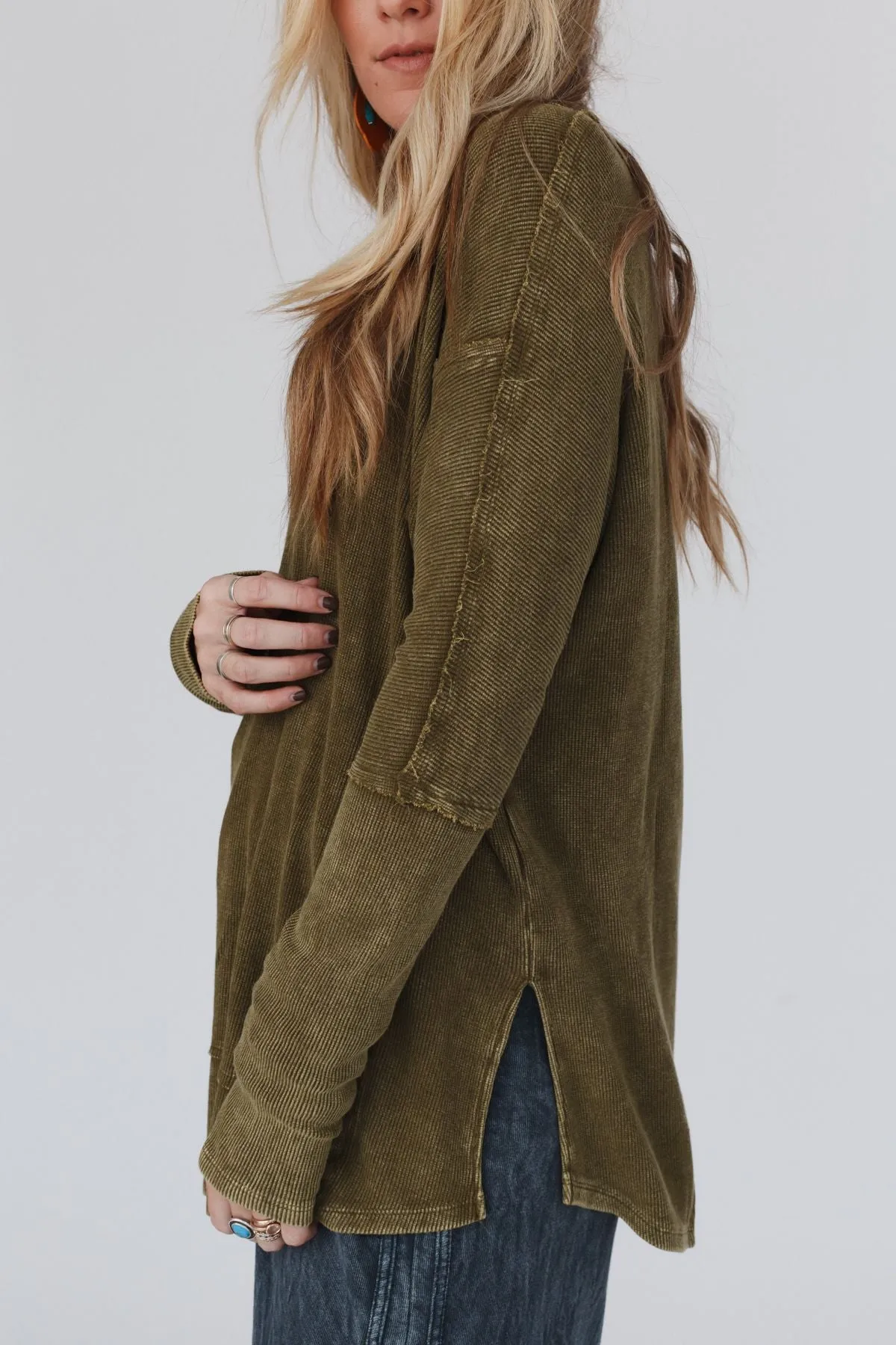 Cant Miss Thermal Knit Top - Olive