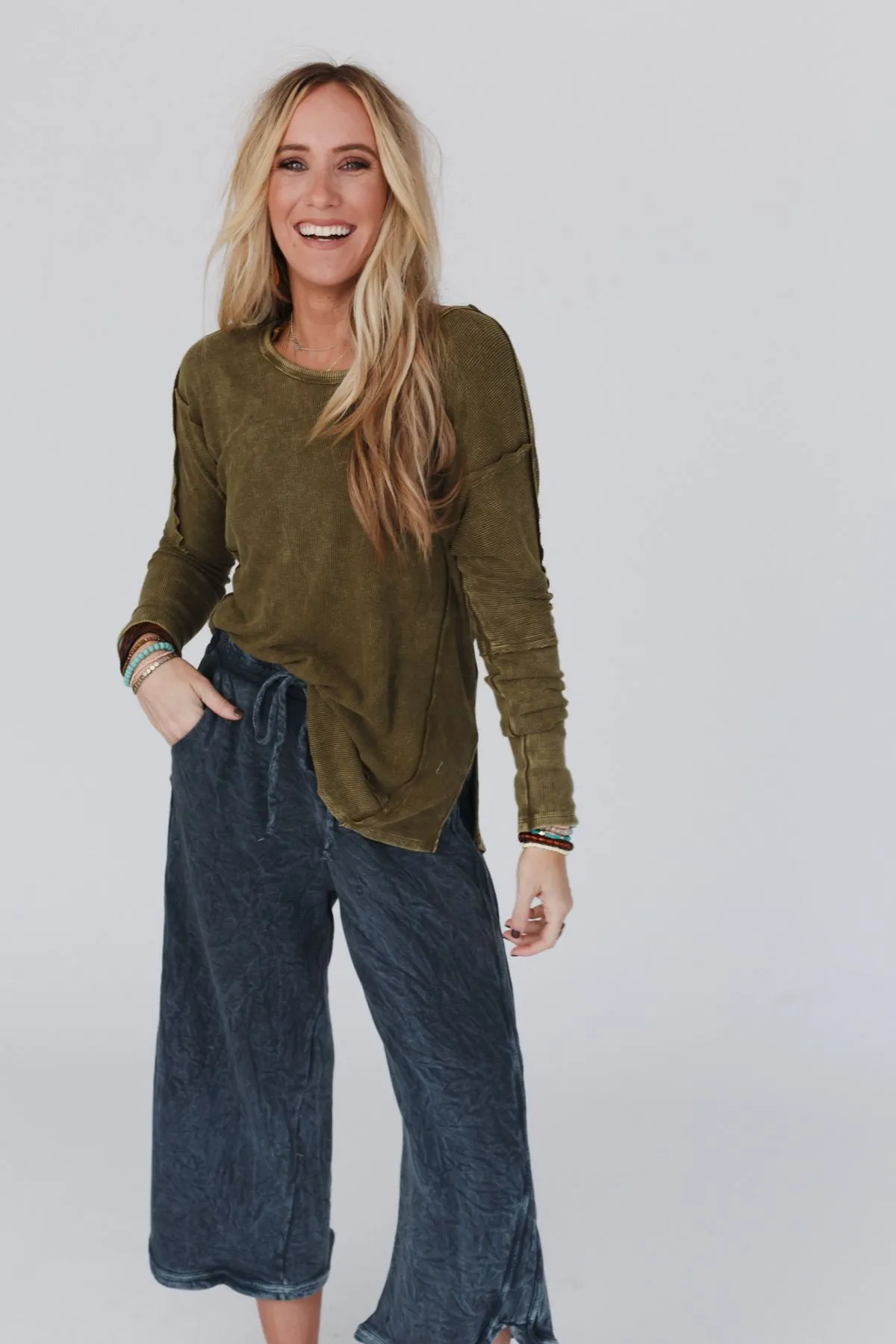 Cant Miss Thermal Knit Top - Olive