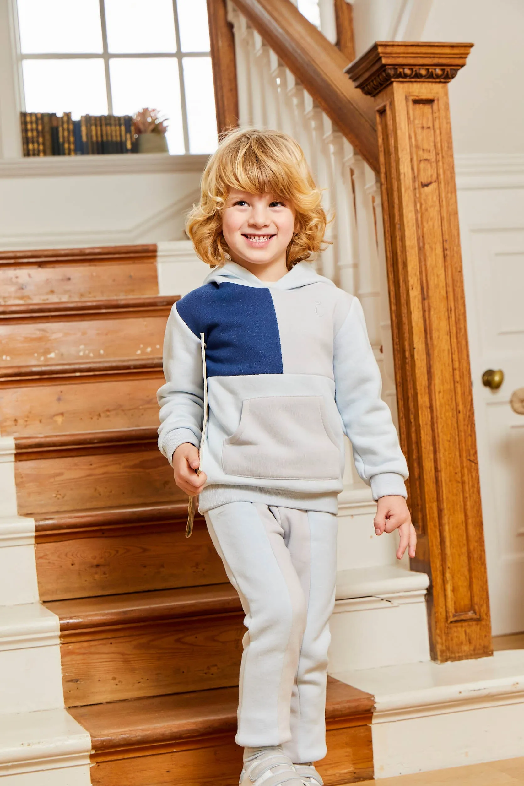 Caramelo Kids Boys Hooded Tracksuit Navy & Grey Tonal Colours