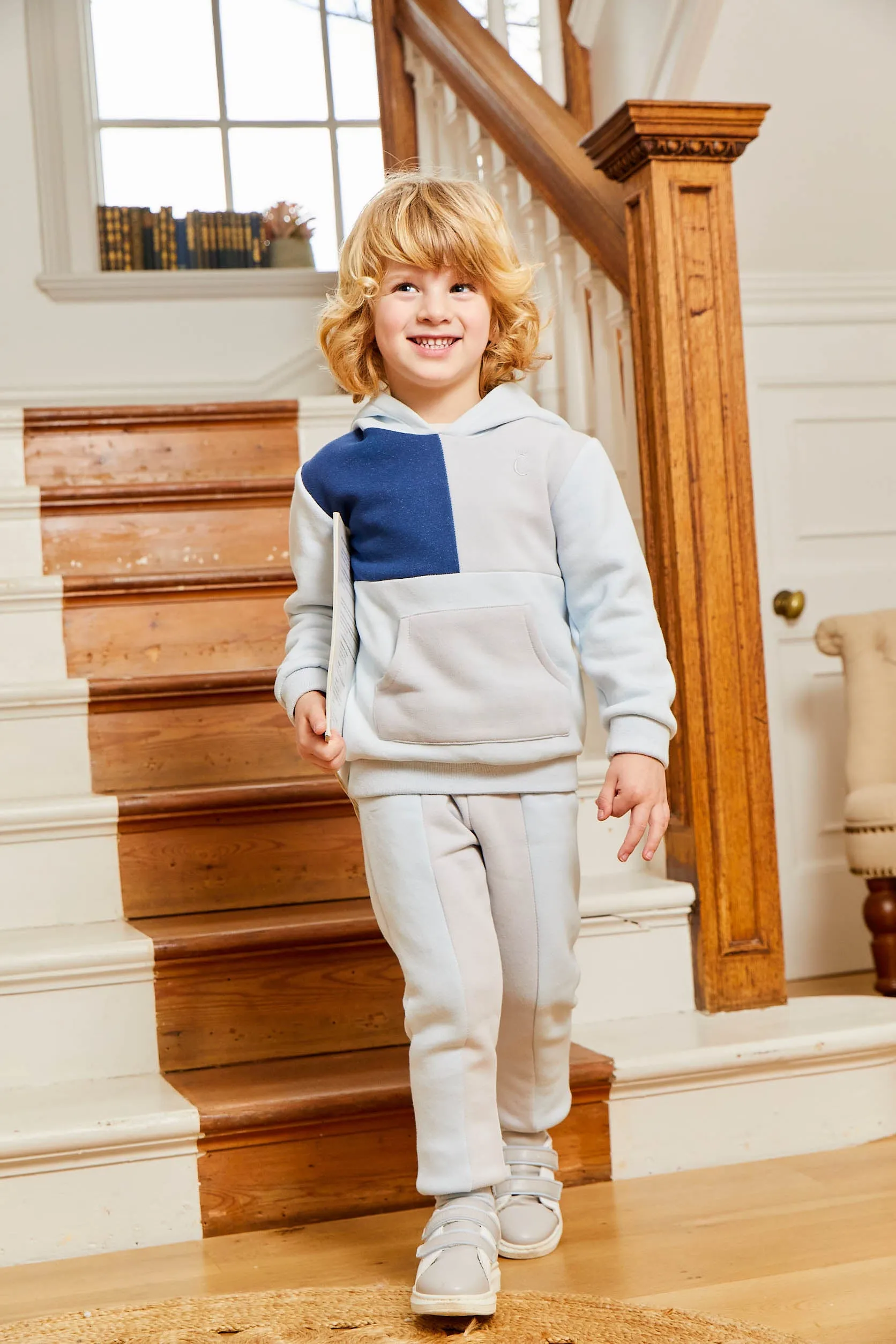 Caramelo Kids Boys Hooded Tracksuit Navy & Grey Tonal Colours