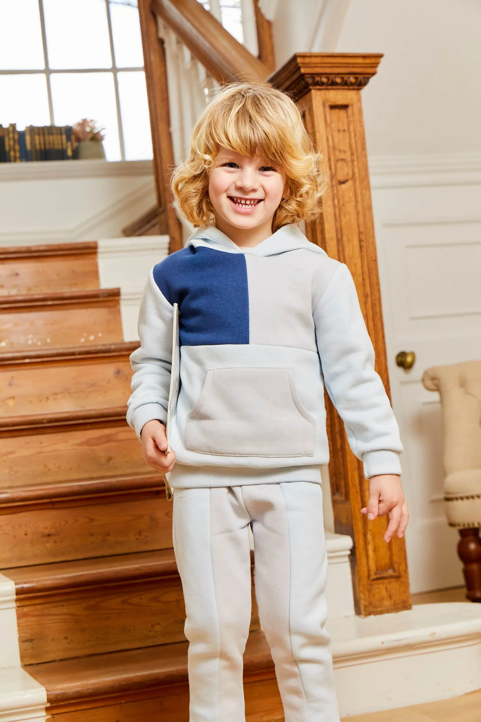 Caramelo Kids Boys Hooded Tracksuit Navy & Grey Tonal Colours