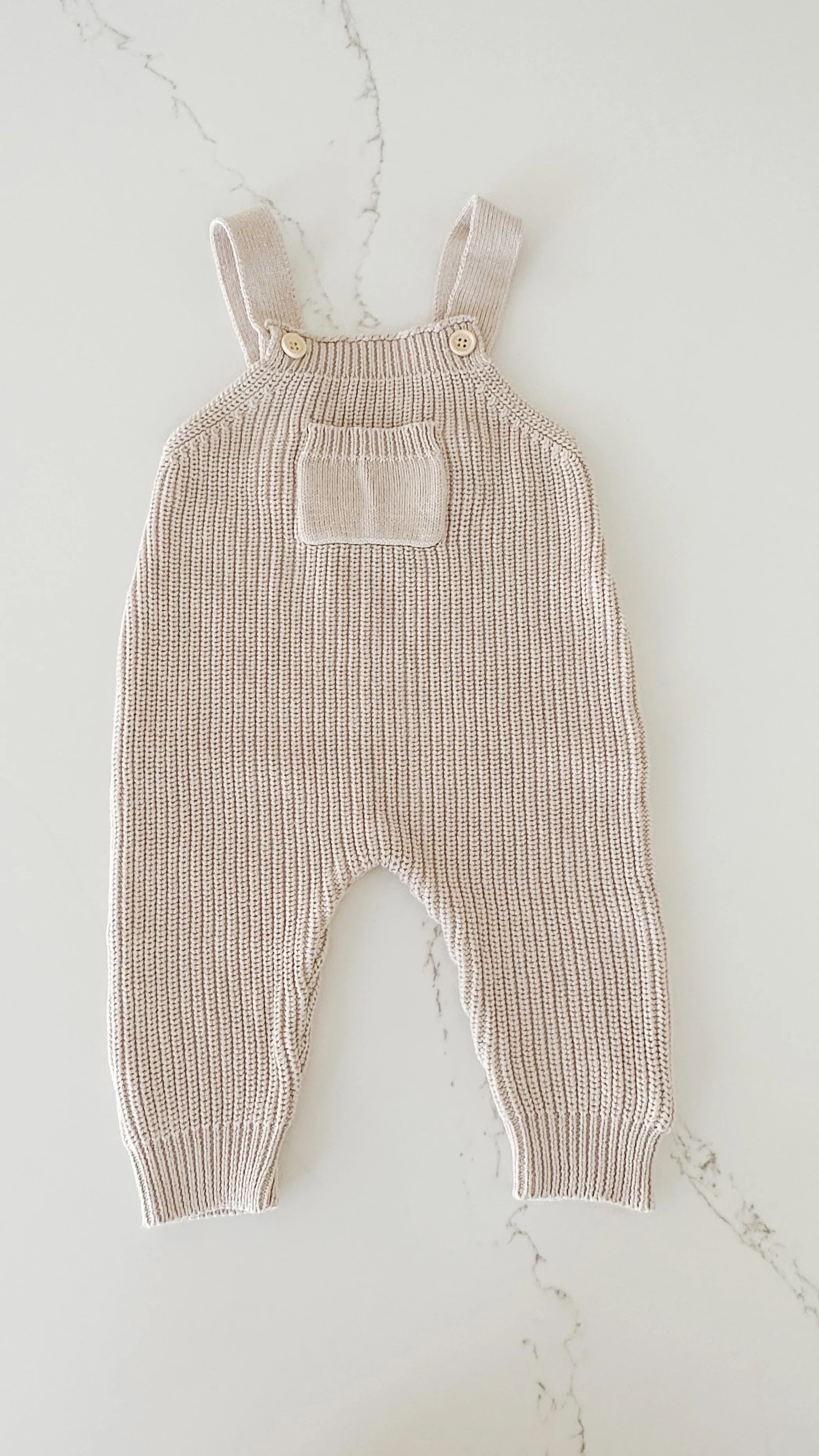 Chunky Knit Overalls - Sand