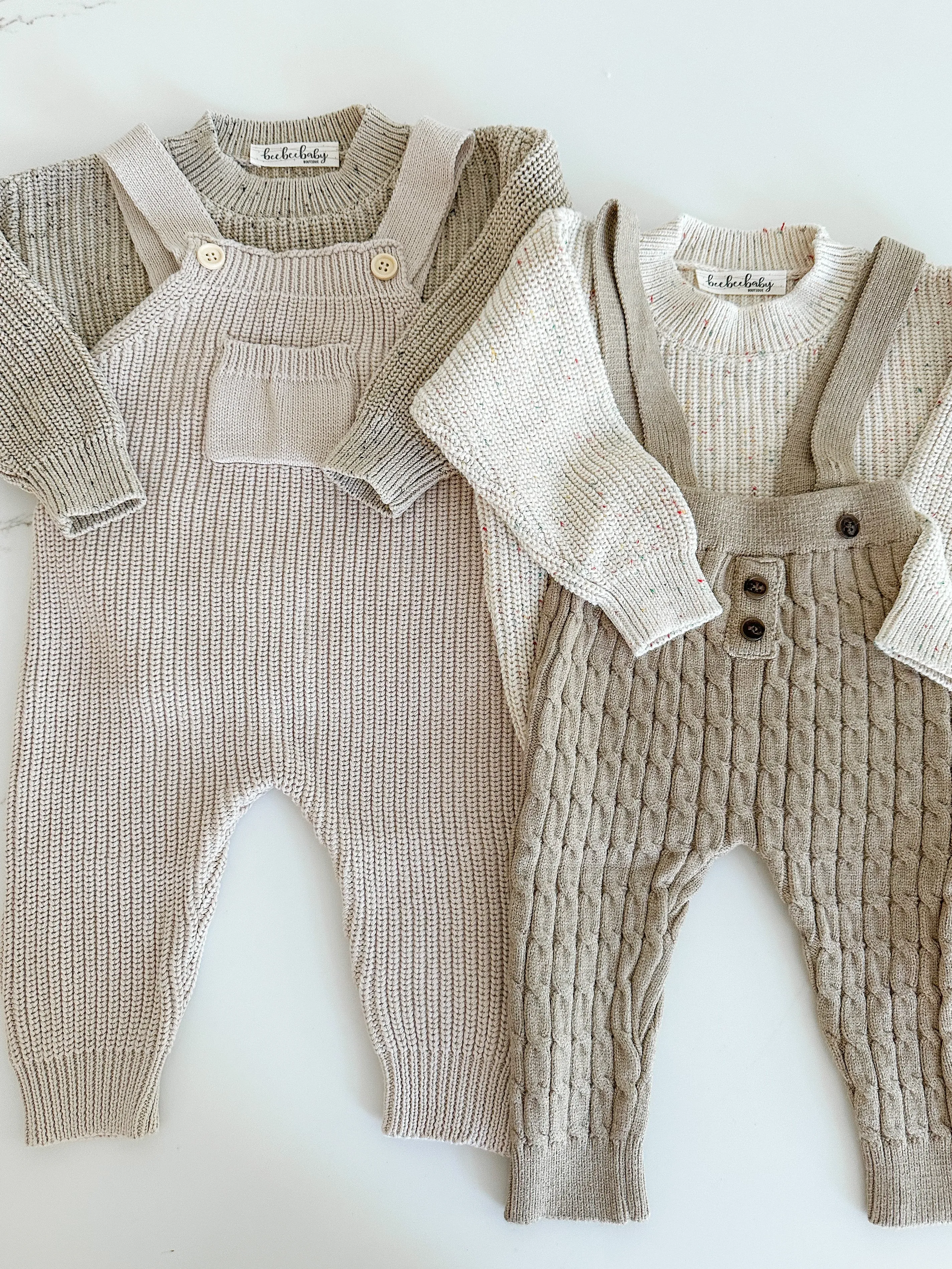 Chunky Knit Overalls - Sand