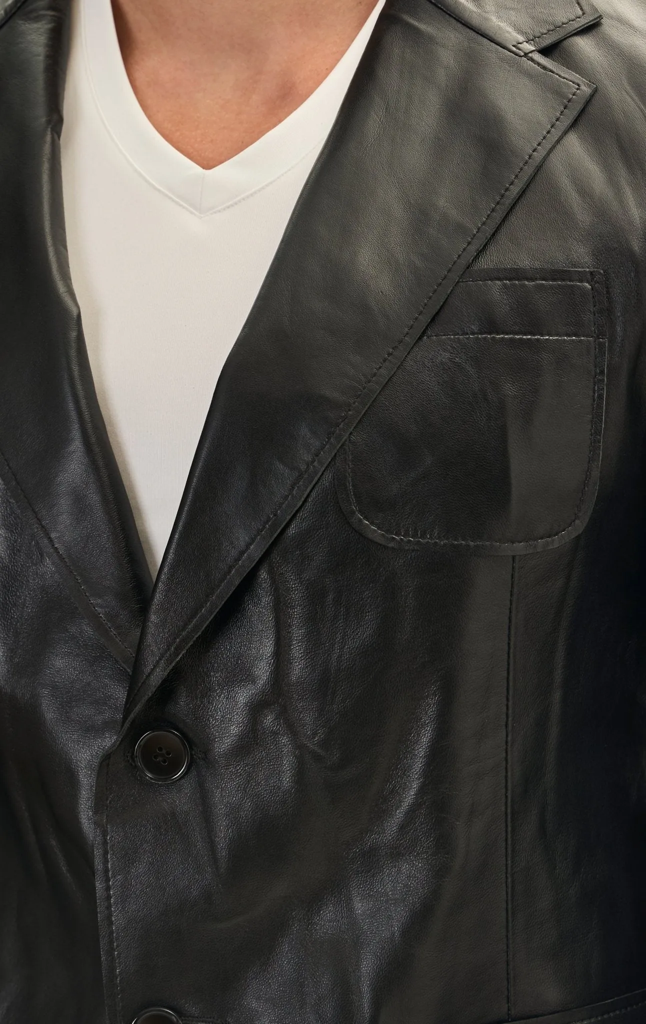 Classic Two-Button Leather Blazer - Black