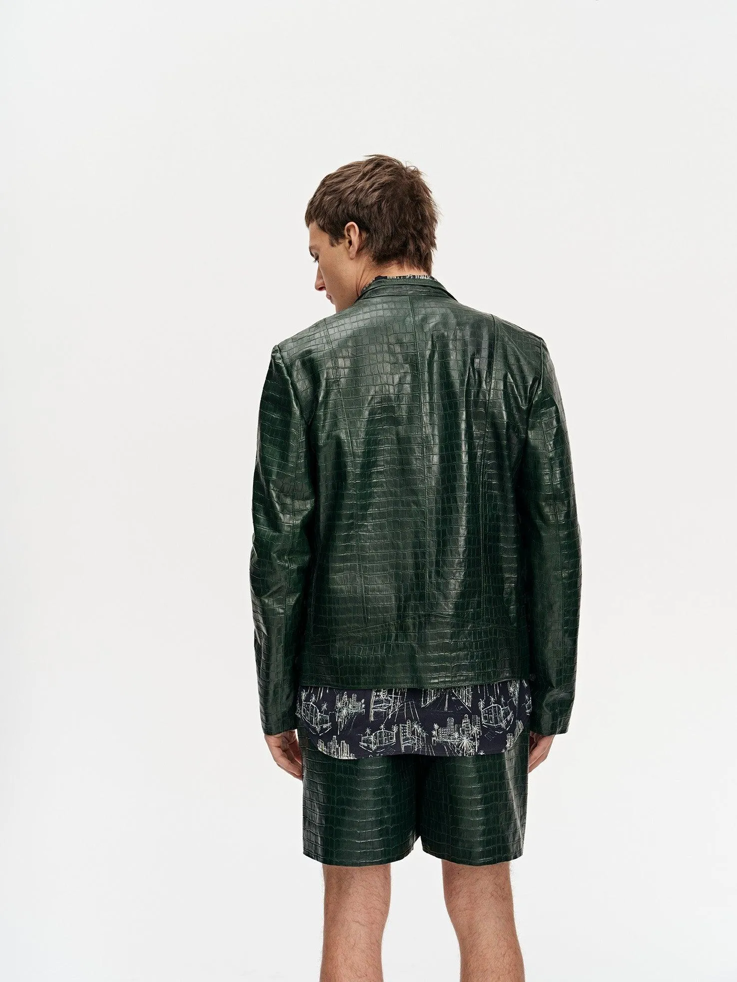 ﻿Croc-Embossed Leather Jacket For Men