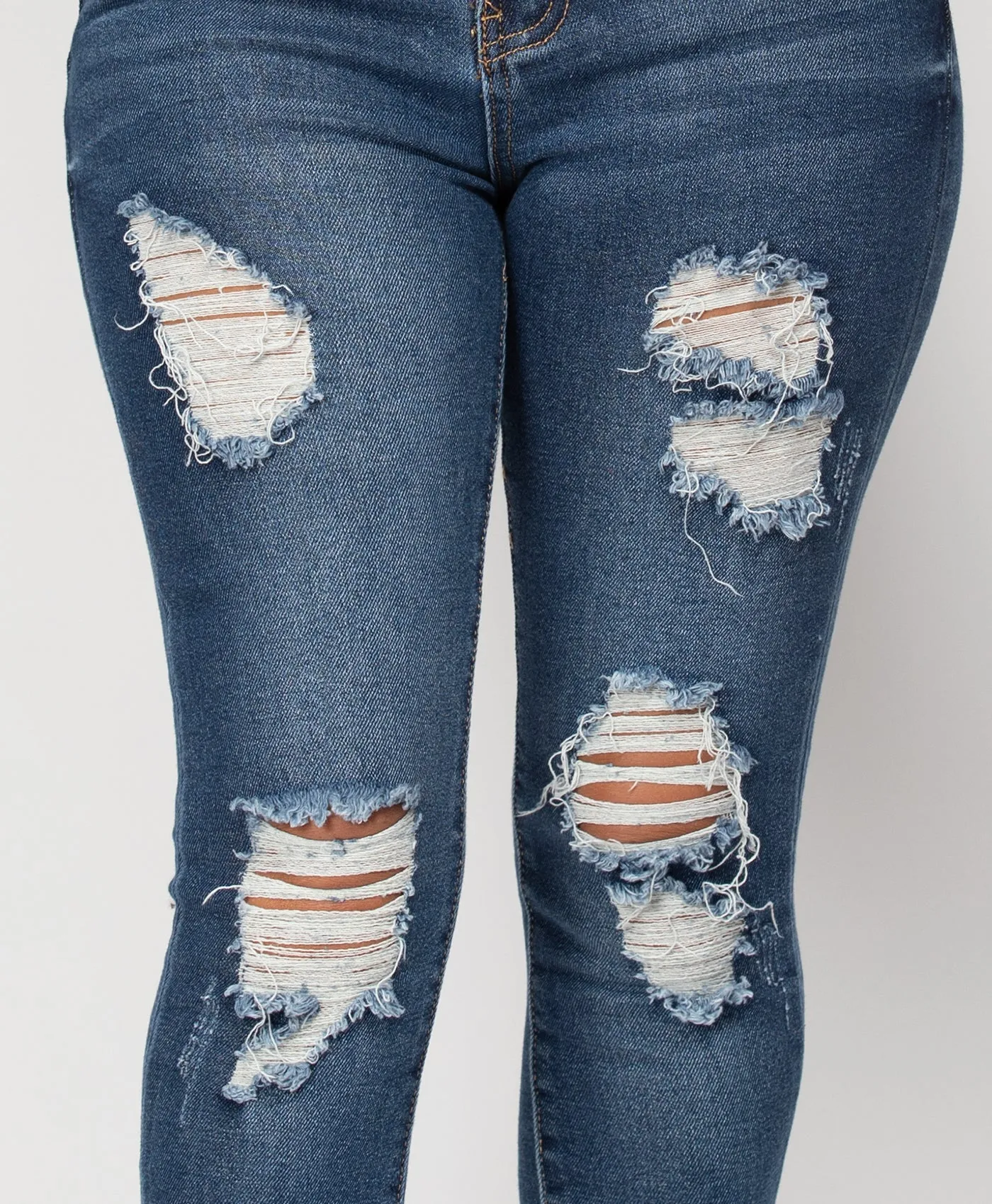 Denim Blue Classic Ripped High Waisted Frayed Hem Jeans