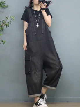 Denim Loose Large Size Stylish Dungarees Overalls With Pockets