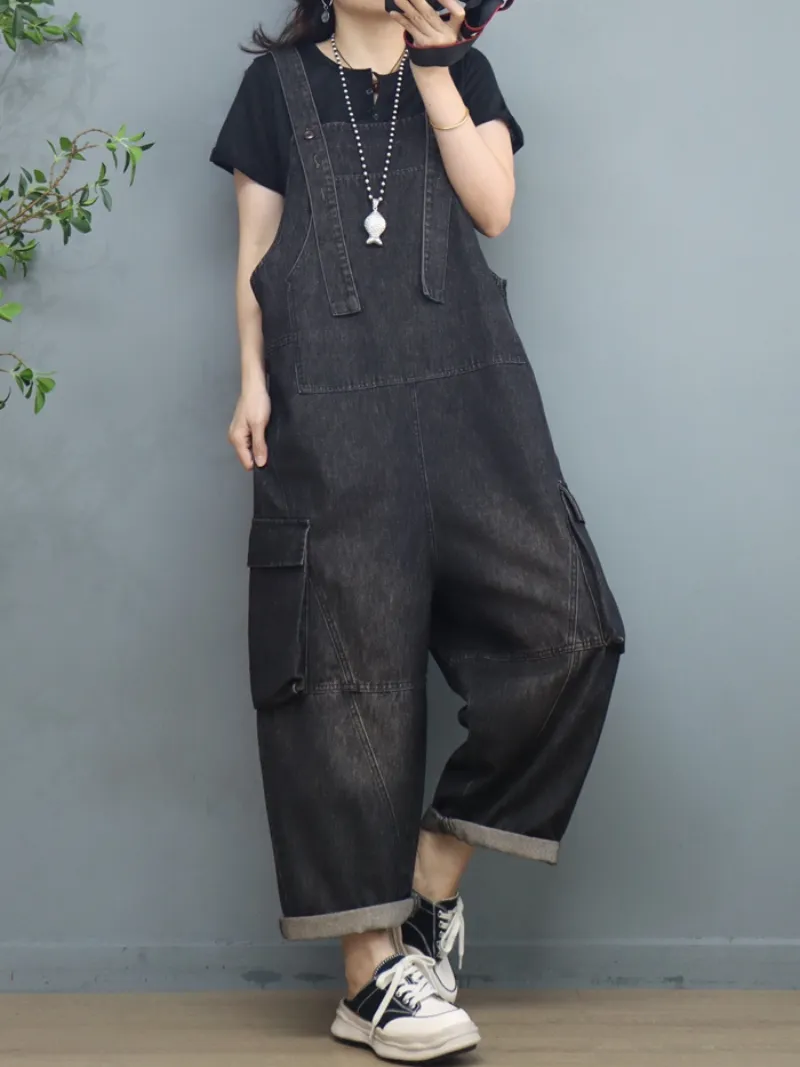 Denim Loose Large Size Stylish Dungarees Overalls With Pockets