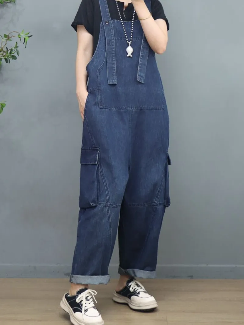 Denim Loose Large Size Stylish Dungarees Overalls With Pockets