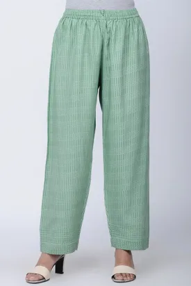 Dharan 'Printed Straight Pants' Green Block Printed Pants