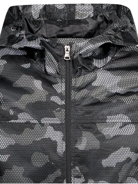 Fashion Patched Fishnet Camo Windbreaker