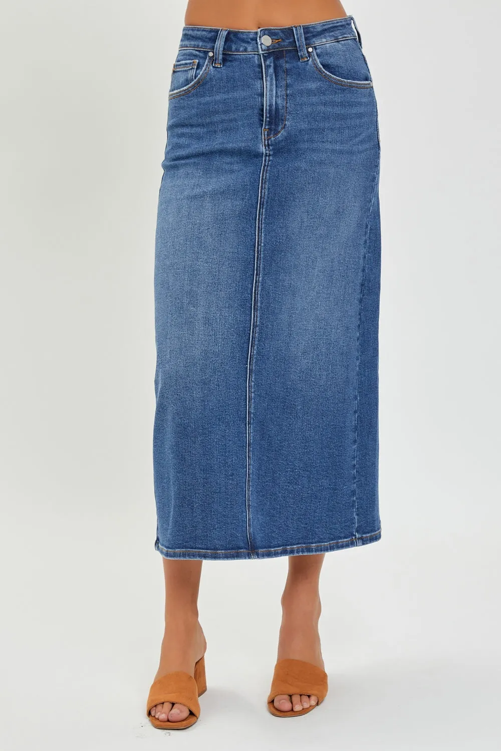 Felicity - High Rise Back Slit Denim Skirt - Exclusively Online