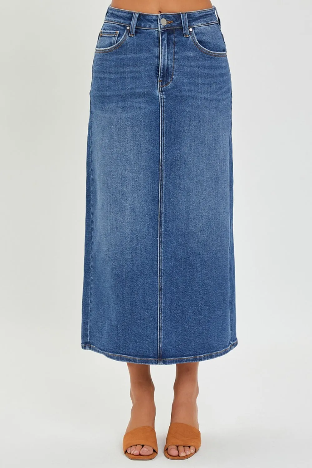 Felicity - High Rise Back Slit Denim Skirt - Exclusively Online