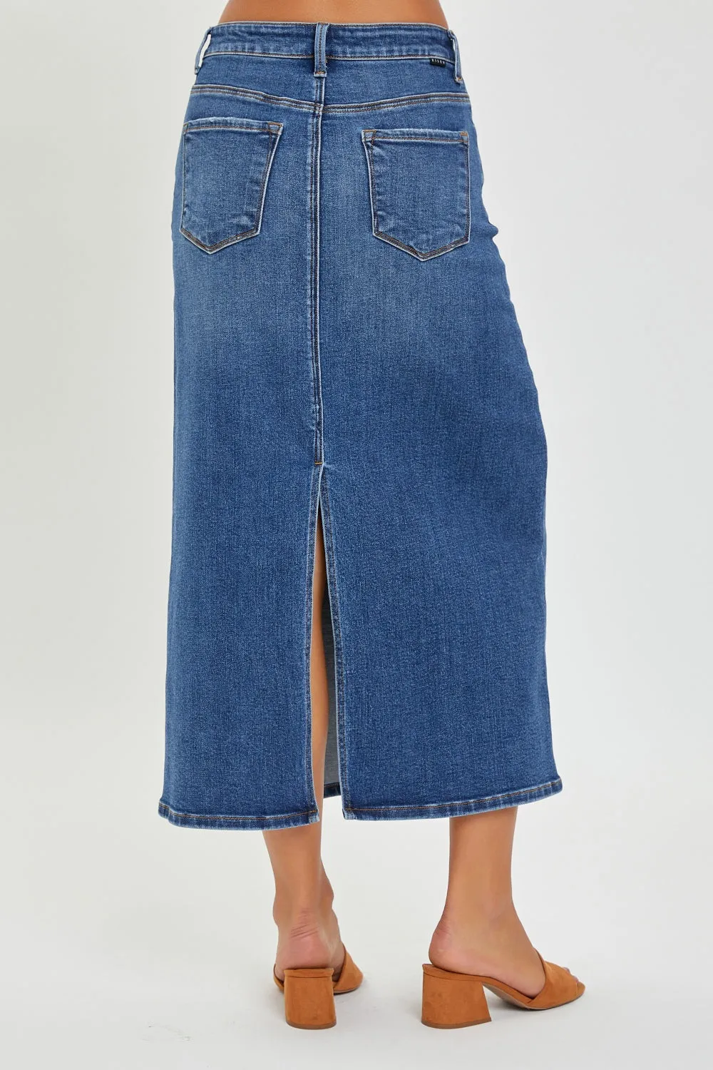 Felicity - High Rise Back Slit Denim Skirt - Exclusively Online