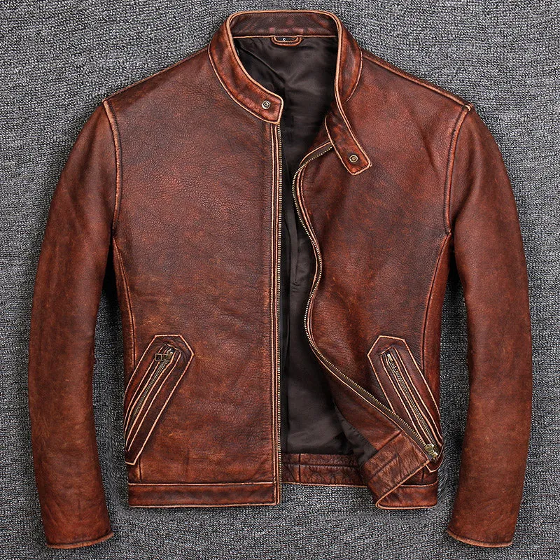 First Layer Cowhide Leather  Jacket, Pure Leather Jacket for Mens