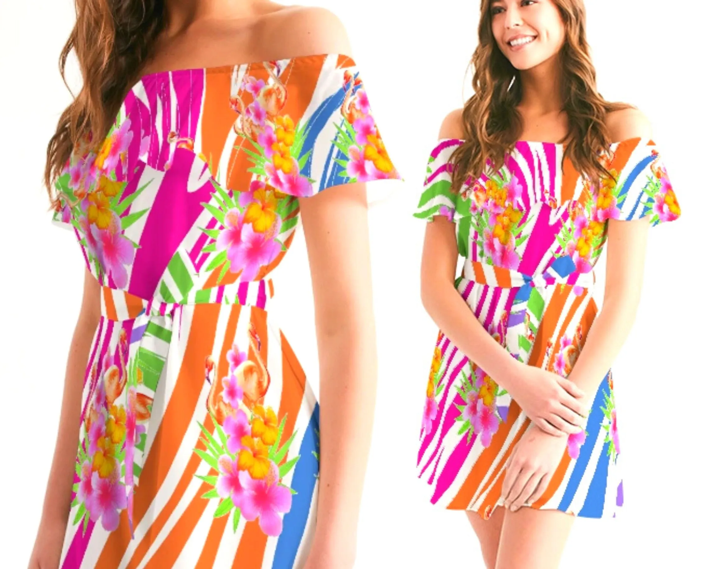 Flamingo Fiesta Women's Off Shoulder Dress