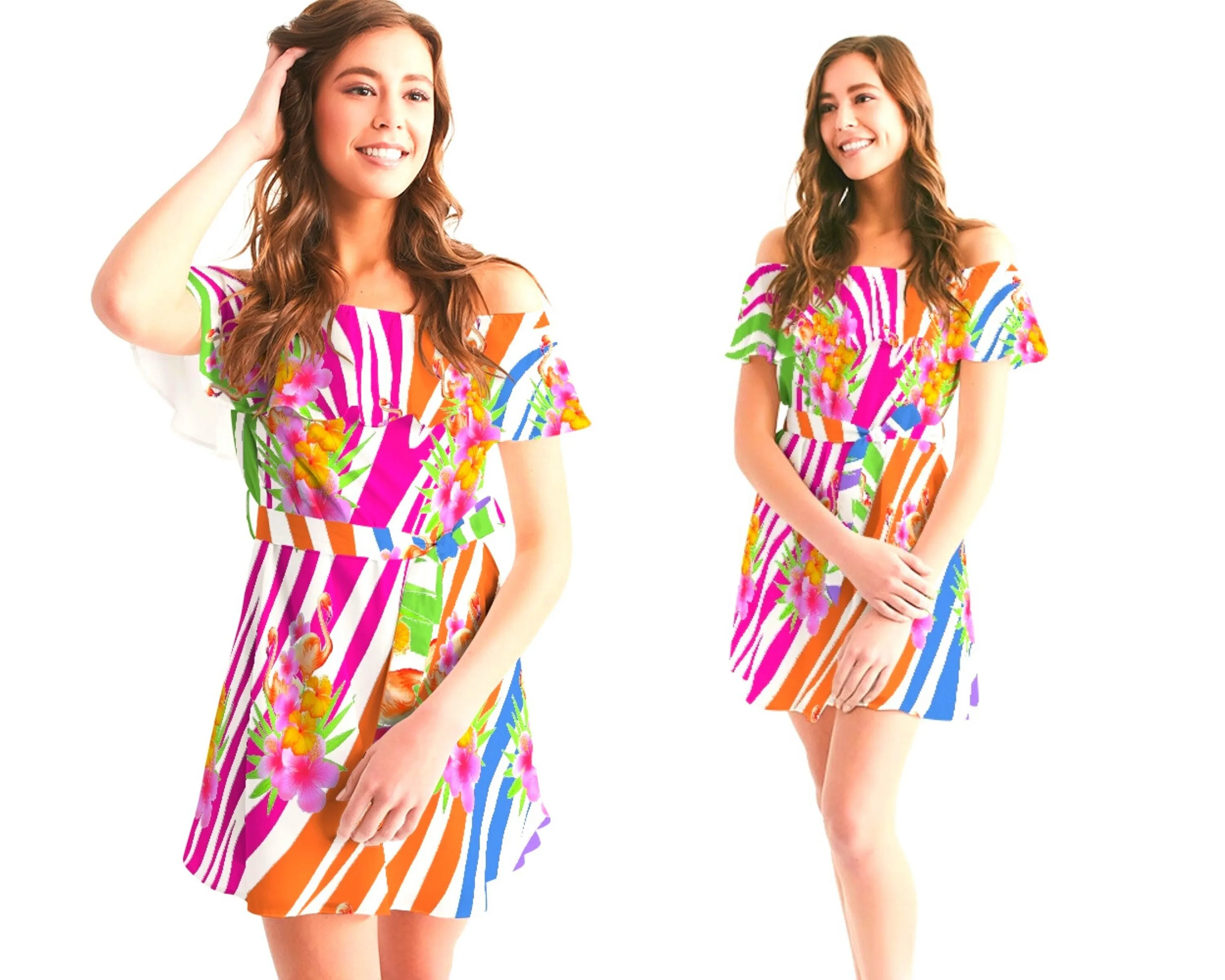 Flamingo Fiesta Women's Off Shoulder Dress