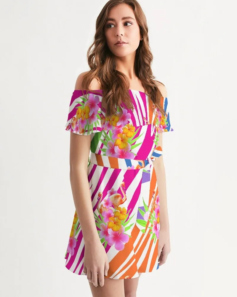 Flamingo Fiesta Women's Off Shoulder Dress